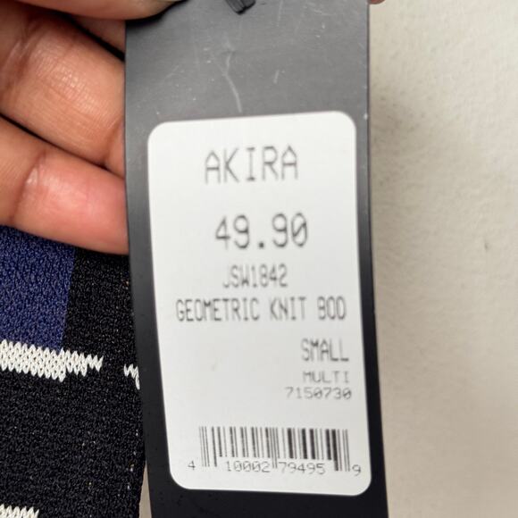 Akira Sweater Dress Womens Small Yellow Blue Geometric Print Bodycon Going Out‎ - Picture 5 of 9